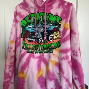 The hundreds  Pink tie dye hoodie Back to the future 
Size large